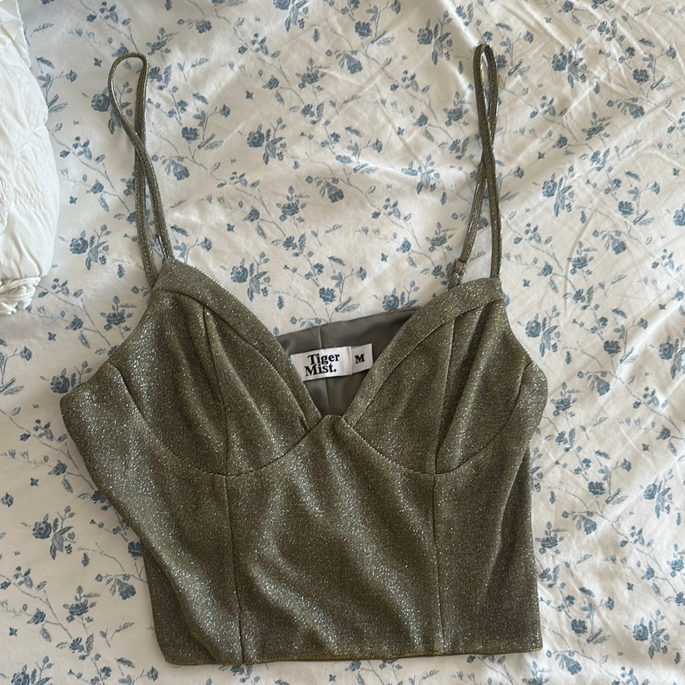 Tiger Mist Sparkling Olive Crop Top